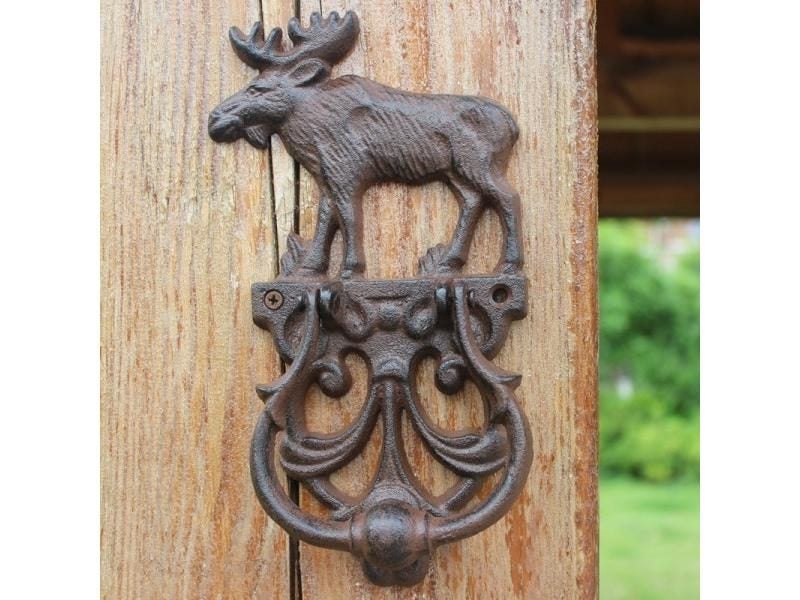 2 Piece Cast Iron Door Knocker Elk Moose Decorative Doorknocker Traditional Carousel 2