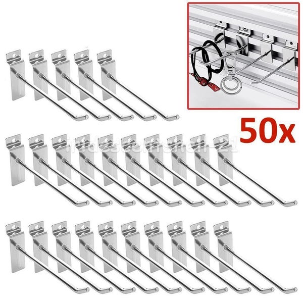50PCS BULK Slatwall Hooks 150mm 100mm Slat Wall Grooved Panel Hook 3.2MM Carousel 1