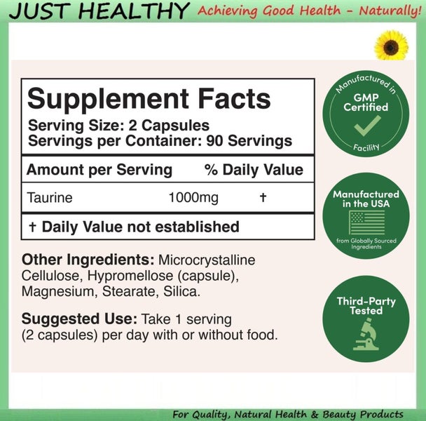 TAURINE - 1000 mg per SERVE - 180 VCAPS Carousel 2
