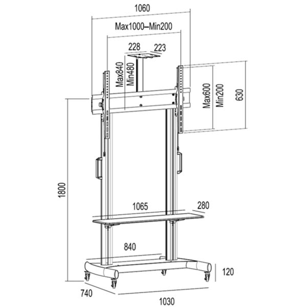Koford AVA110C 50"-110" Mobile Trolley, Max Capacity 125 kg, Max VESA Heavy Duty Carousel 2
