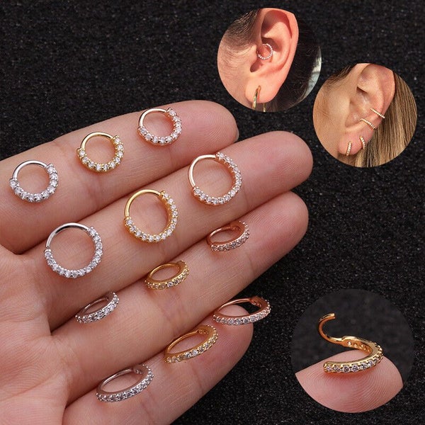 Pave 18K Zirconia Earring nose lip Cartilage Hoop Septum body Piercing 6-8mm Carousel 1