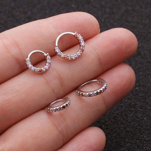 Pave 18K Zirconia Earring nose lip Cartilage Hoop Septum body Piercing 6-8mm Carousel 2