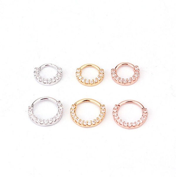 Pave 18K Zirconia Earring nose lip Cartilage Hoop Septum body Piercing 6-8mm Carousel 6