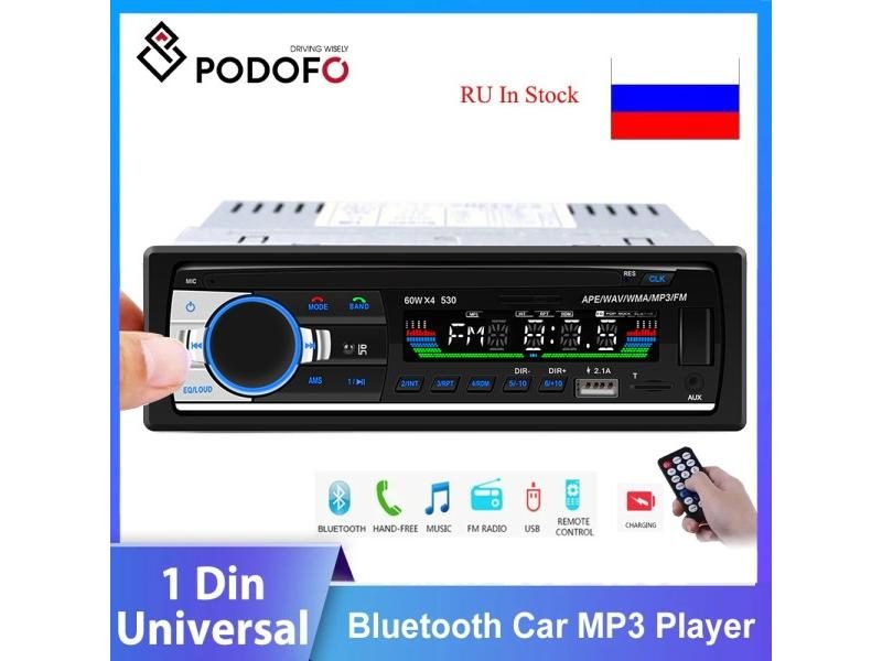Podofo Stereo Receiver 1DIN In-Dash Car Radios 12V Bluetooth Autoradio MP3 Carousel 1