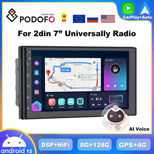 Podofo AI Voice 2din Android Car Radio Multimedia Video Player Autoradio 2 Din Carousel 2