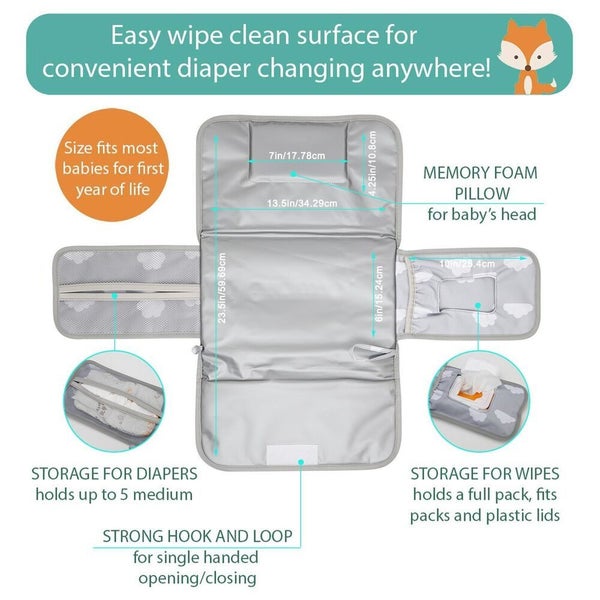 Baby Portable Diaper Travel Nappy Changing Pad Folding Waterproof Mat Bag New Carousel 18