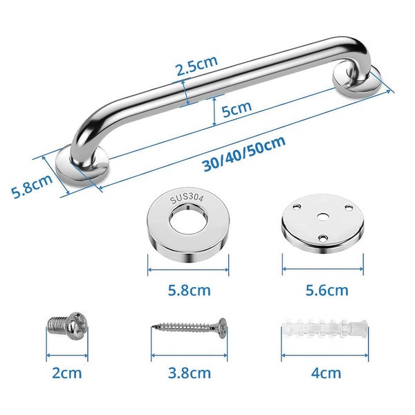 2pcs Safety Rail Wall Grab Bar Pull Shower Handle Bathroom 304 Stainless Steel Carousel 2