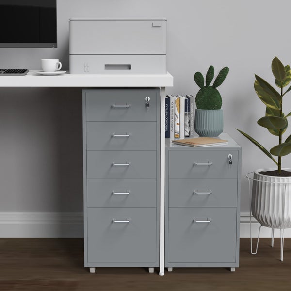 Gorilla Office - Mobile Metal 5 Drawer Cabinet - Grey Carousel 1