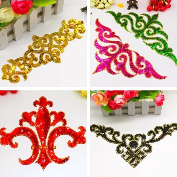 1 Piece Gold Sequined Appliques Iron On Embroidered Patches Cosplay Costumes Carousel 2