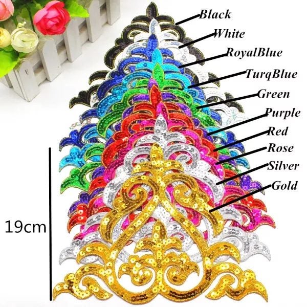 1 Piece Gold Sequined Appliques Iron On Embroidered Patches Cosplay Costumes Carousel 1