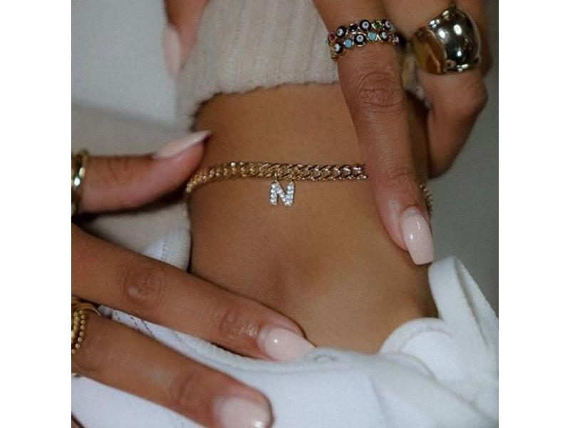 Tiny A-Z Initial Letter Anklets For Women Stainless Steel Gold Color Alphabet Carousel 2