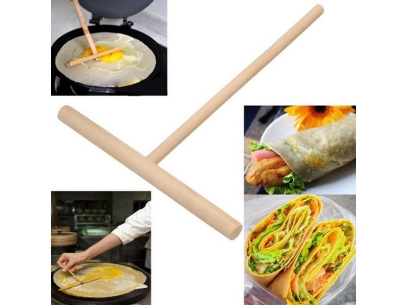 T Shape Wooden Crepe Maker Pancake Batter Spreader Stick DIY Pancake Specially Carousel 2