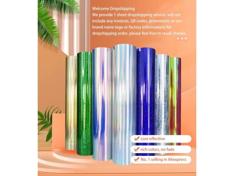 25cmx100cm Metallic Laser Heat Transfer Vinyl Camouflage Rainbow Iron On Film Carousel 1