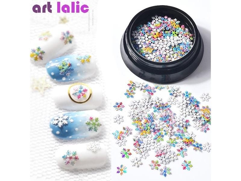 3D Snowflake Nail Sequins Flakes Paillette Tip White Glitter Christmas Nail Art Carousel 1