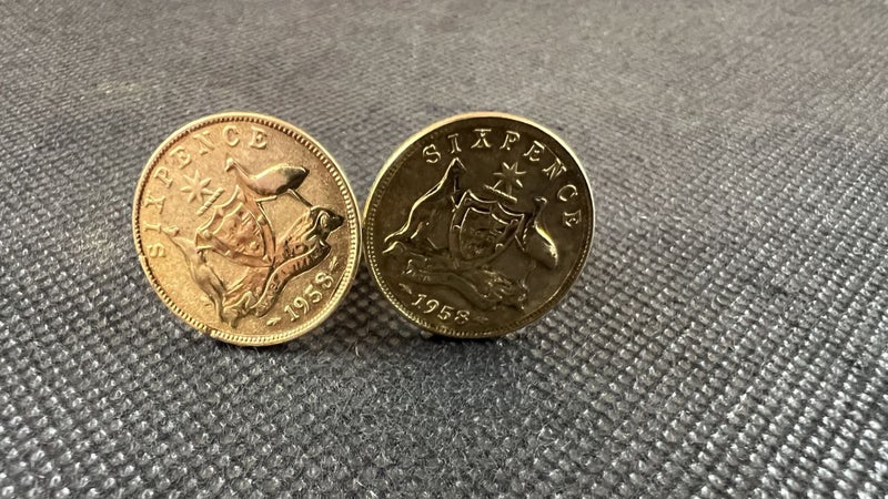 Pair of Gilt Silver 1958 Australian Silver Sixpence Coin Cufflinks - Lot E31 Carousel 1