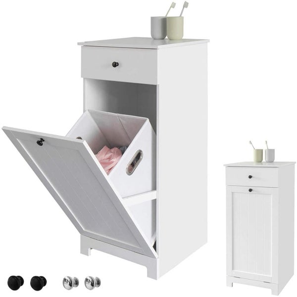 White Bathroom Cabinet With Laundry Basket And Drawer Carousel 1