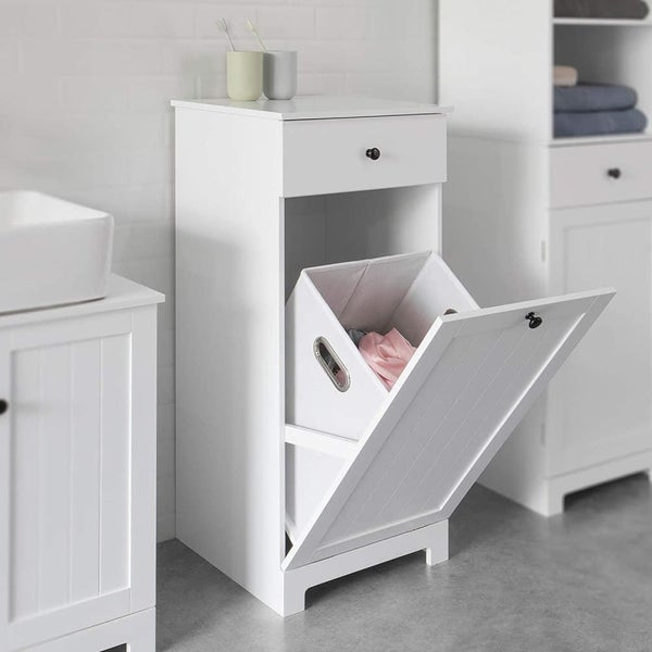 White Bathroom Cabinet With Laundry Basket And Drawer Carousel 2