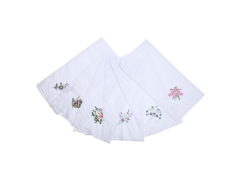 6pcs Vintage Women's Embroidered Hankies With Butterfly Lace Flower Carousel 1