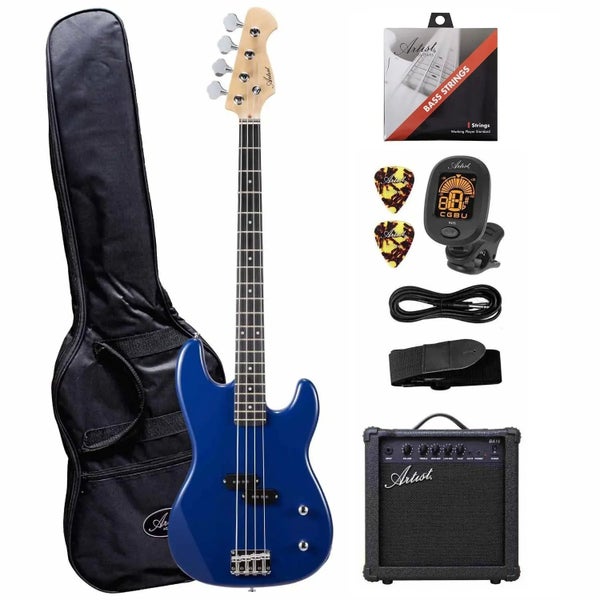Artist APB Blue Bass Guitar w/ Accessories & Amp Carousel 1
