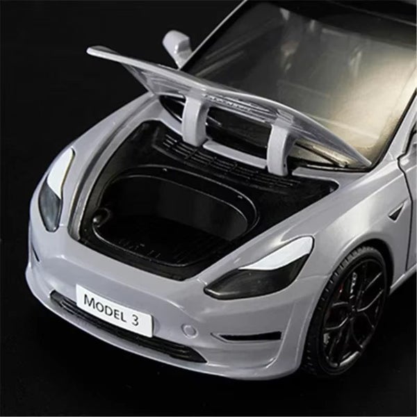 1:24 Tesla Diecast Metal Vehicles Car Model Sound and Light, Model 3 white nobox Carousel 2