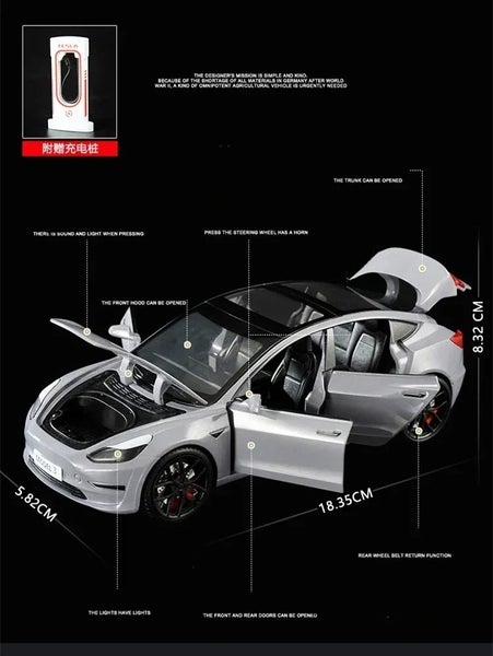 1:24 Tesla Diecast Metal Vehicles Car Model Sound and Light, Model 3 white nobox Carousel 6
