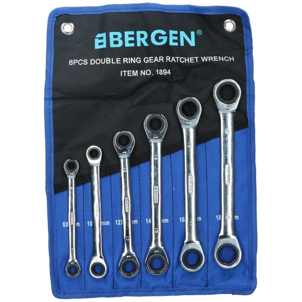 Metric ratchet spanner set double ring 6pc set 8mm - 19mm 72 teeth BERGEN AT501 Carousel 1