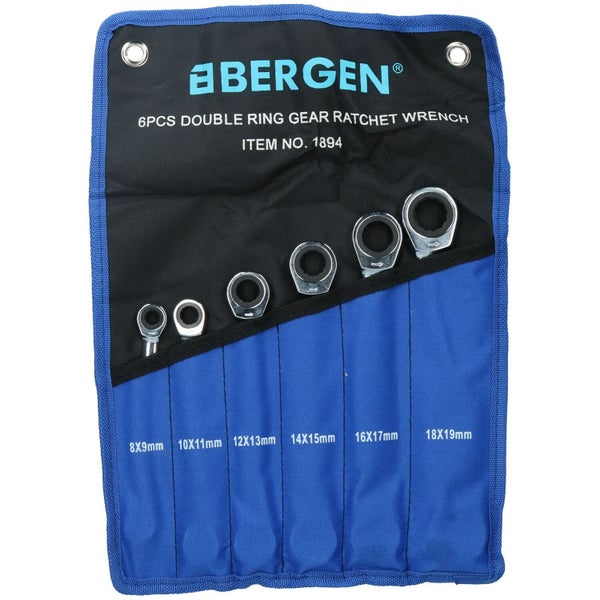 Metric ratchet spanner set double ring 6pc set 8mm - 19mm 72 teeth BERGEN AT501 Carousel 2