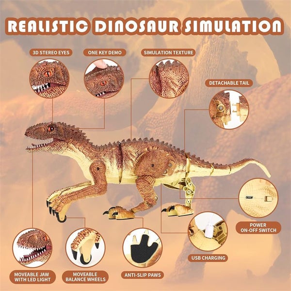 Remote Control Dinosaur Toys for Boys with Roaring Sound Light Up-3701 Brown Carousel 2