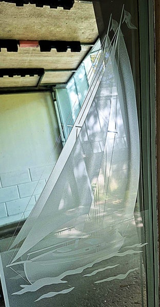 Solid Kauri French Door - Sailboat Etching to Glass Carousel 1