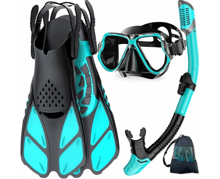 Mask Fins Snorkel Set, Snorkeling Gear, Panoramic View Snorkel Mask Anti-Fo Carousel 1