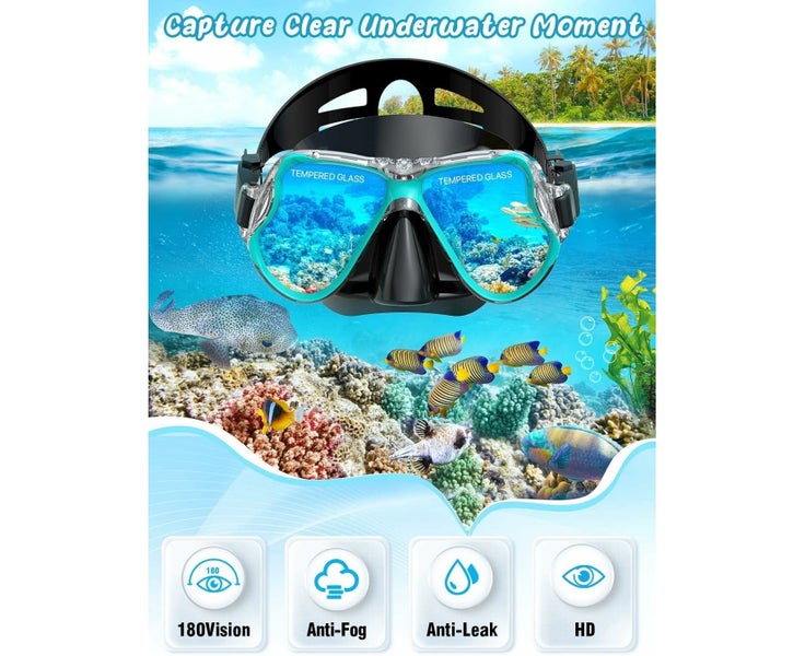 Mask Fins Snorkel Set, Snorkeling Gear, Panoramic View Snorkel Mask Anti-Fo Carousel 2
