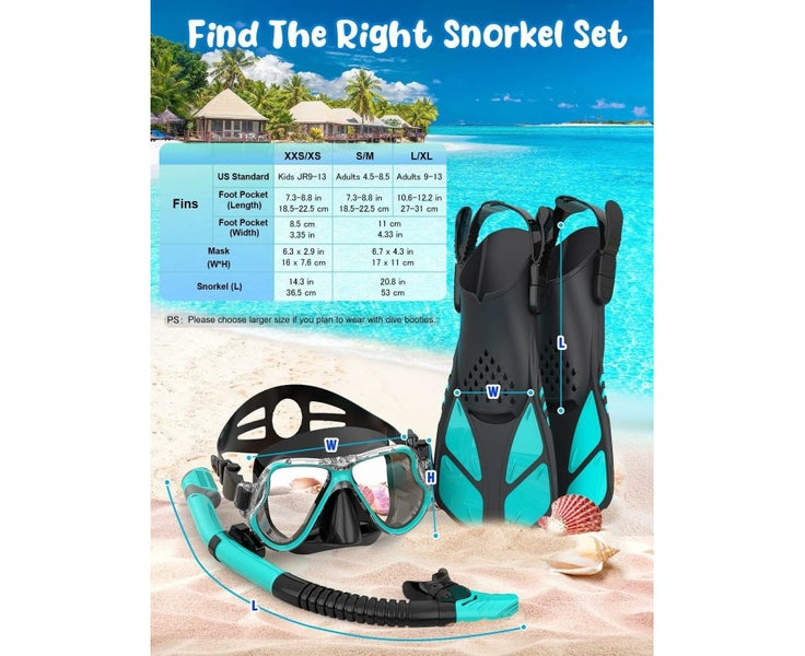 Mask Fins Snorkel Set, Snorkeling Gear, Panoramic View Snorkel Mask Anti-Fo Carousel 7