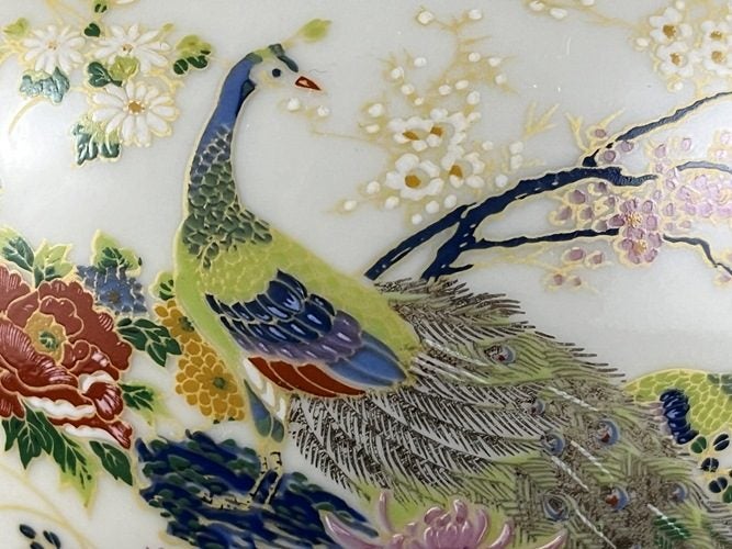 Vintage Japan Satsuma Handpainted Peacock Urn Vase Carousel 2