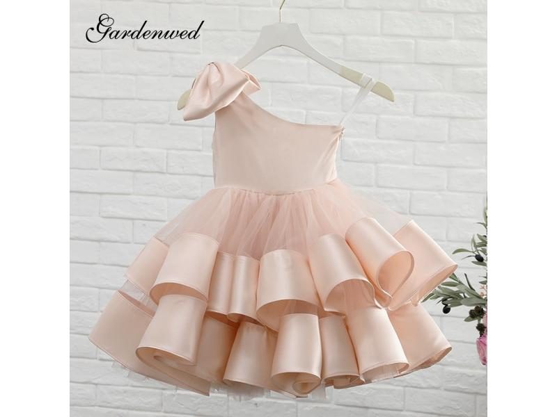 Puffy Layers Pink Flower Girl Dresses Satin Bow Kids Princess Dress Bow Carousel 1