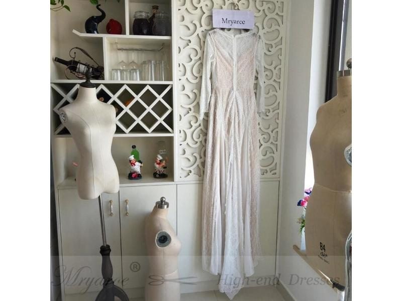 Mryarce Lace Long Sleeve Backless Wedding Dress Boho Chic Bridal Gown Carousel 1