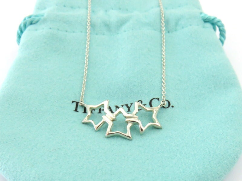 TIFFANY & CO Sterling Silver Triple Star Pendant Necklace Carousel 1