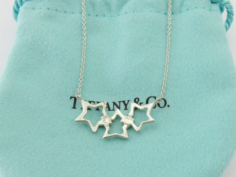 TIFFANY & CO Sterling Silver Triple Star Pendant Necklace Carousel 2