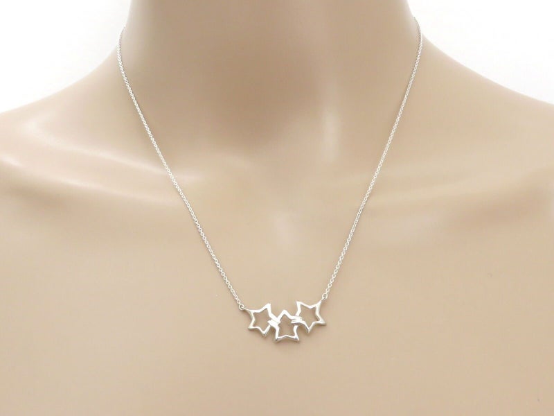 TIFFANY & CO Sterling Silver Triple Star Pendant Necklace Carousel 4