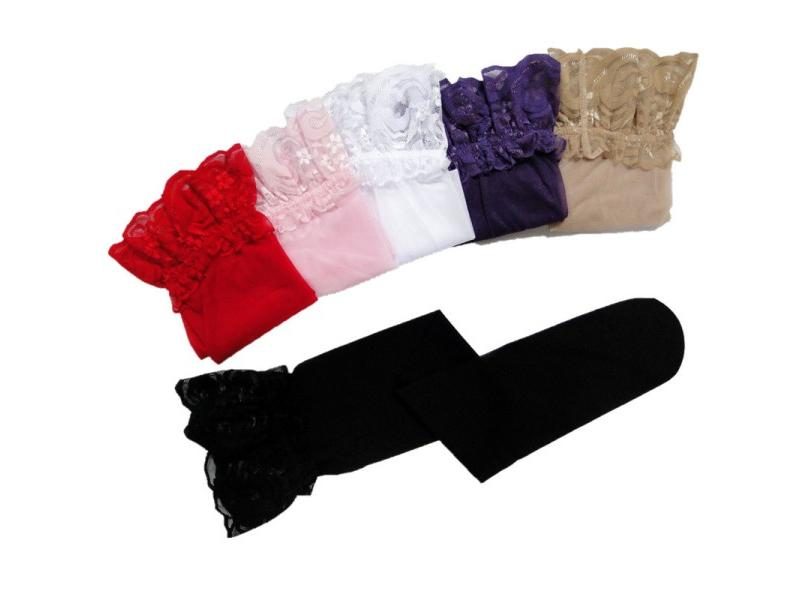Women's Lace Floral Top Silicone Hold Up Over Knee Nylon Pantyhose Carousel 1