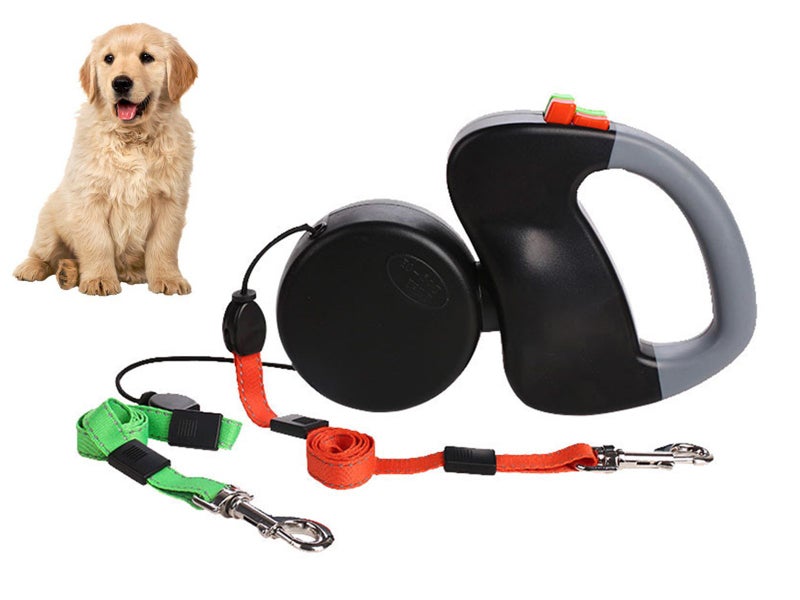 Dual Untangle Dog Leashes Two Dog Reflective Retractable Pet Leash Black Carousel 1
