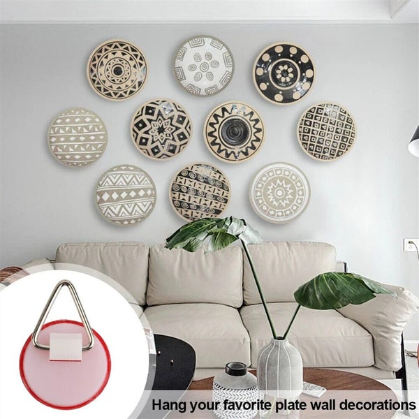40x Disc Plate Hangers Picture Hanging Self Adhesive Stick on Invisible Hooks Carousel 12