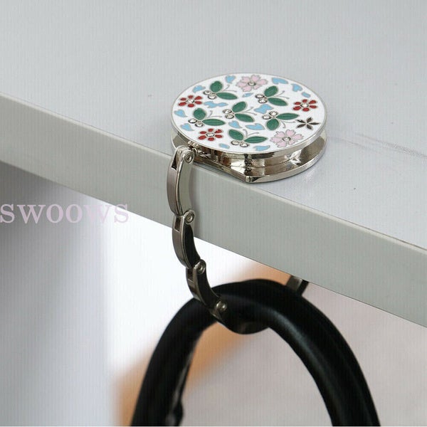 Floral Round Foldable Table Hook Bag Handbag Hanger Holder Tote Purse Metal Carousel 2