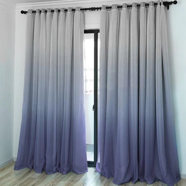 Double Layer Gradient Color Blackout Curtain Drapes Eyelet Grey Medium -HJBG Carousel 1