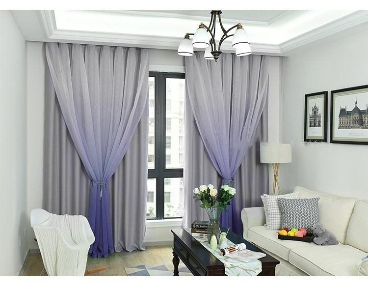 Double Layer Gradient Color Blackout Curtain Drapes Eyelet Grey Medium -HJBG Carousel 2