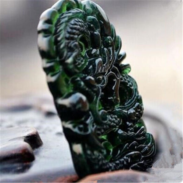 Chinese Feng Shui Natural Black Green Jade Pendant Dragon Good Lucky Amulet Gift Carousel 2