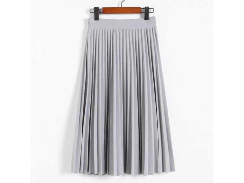 Spring Autumn Fashion Women's High Waist Pleated Solid Color Half Length Carousel 1