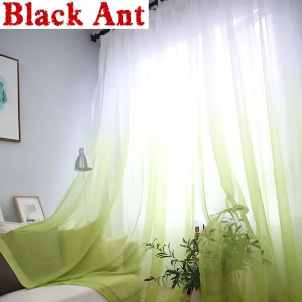 Gradient Color Window Curtain For Living Room Sheer Fabric Kitchen Green Tulle Carousel 2