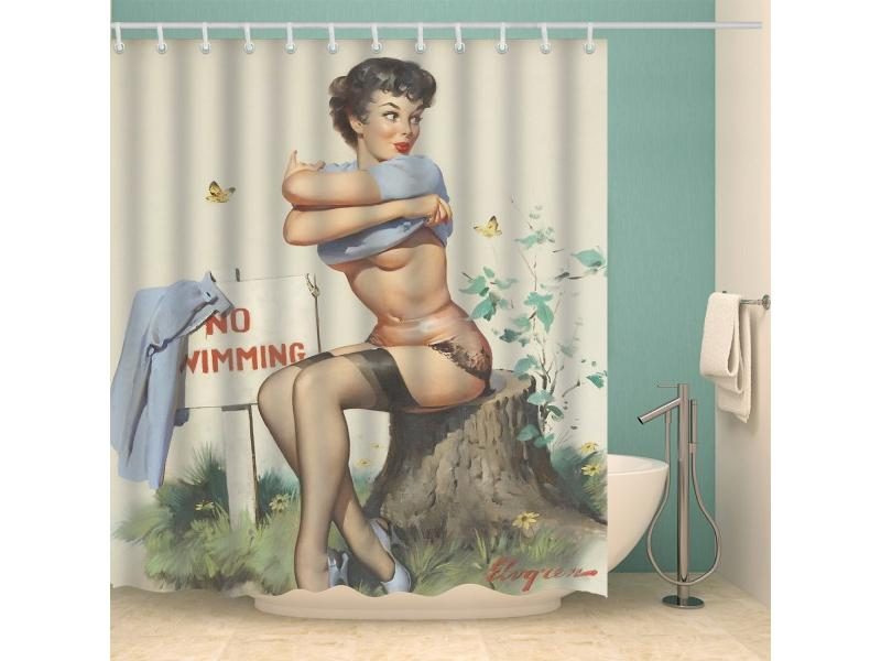 Customized Anime Sexy 3D Printed Shower Curtain Vintage American Girl Beauty Carousel 1