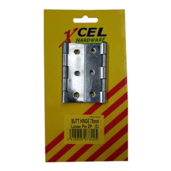 Butt Hinges - ZP Loose Pin 2-pce 75mm Carded Xcel Carousel 1