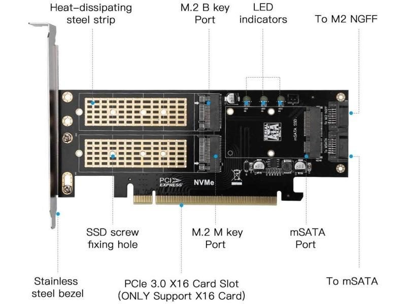 Onvian 3 In 1 SSD Adapter Card 2 SATA Cable Carousel 1